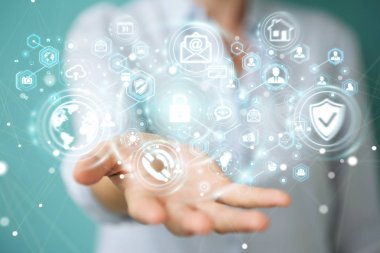 Onun veri kişisel bilgileri 3d render korumak işkadını