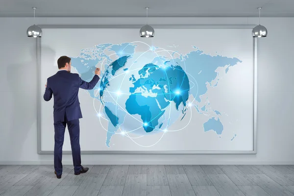 Businessman using digital planet earth interface on a board 3D r — Stock Photo, Image