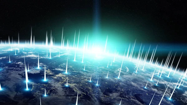 全球网络和数据交流的星球地球 3d 撕裂 — 图库照片