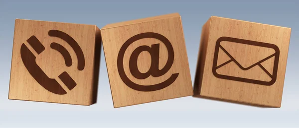 Digital wooden cube contact icon 3D rendering — Stock Photo, Image