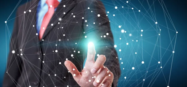 Uçan ağ bağlantısı arabirimi 3d renderi kullanarak iş adamı