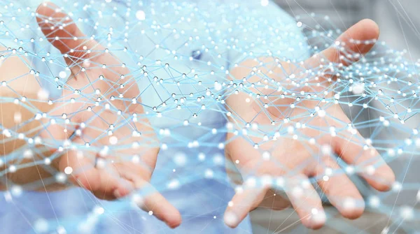 Uçan ağ nokta 3d render tutan işadamı