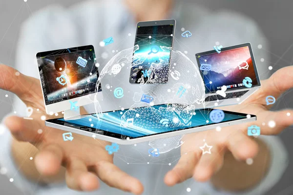 Teknik cihazlar işkadını 3d renderi ile birbirine bağlı