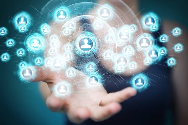 Sosyal ağ arabirimi 3d işlemesini kullanan iş kadını