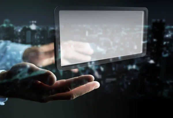 Бізнесмен, використовуючи цифровий екран планшет 3D рендеринга — стокове фото