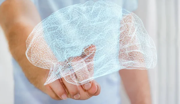 Empresario tocando cerebro humano de rayos X digitales con su dedo 3 — Foto de Stock