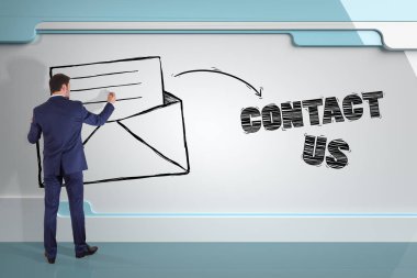 İşadamı çizim e-posta kroki üzerinde bir kurulu 3d render