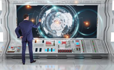 Yönetim Kurulu 3d r üzerinde dijital planet earth arabirimini kullanarak iş adamı