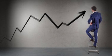 İş adamı izlerken OK kroki bir duvara 3d render