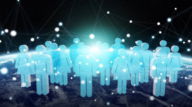 3D rendering grup simgeleri insan gezegeni çevreleyen