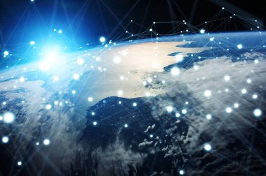 Gezegen üzerinde küresel ağ ve veri değişim Earth 3d parçalamak