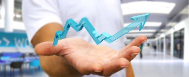 Dijital modern ok 3d işlemesini kullanan iş adamı