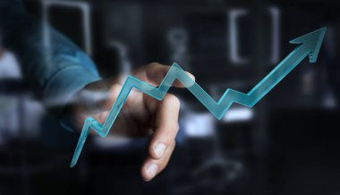 Dijital modern ok 3d işlemesini kullanan iş adamı