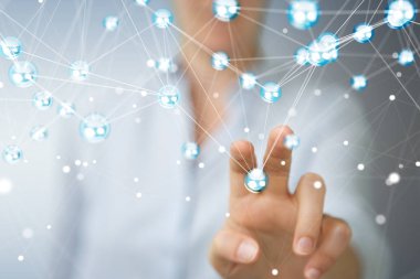 Uçan ağ topları bağlantı 3B oluşturmayı kullanarak iş kadını