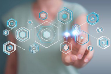 Bir siber saldırı 3d renderi engellemek için antivirus istimal iş kadını