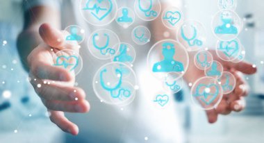 Modern tıbbi arabirimi 3d işlemesini kullanan iş adamı