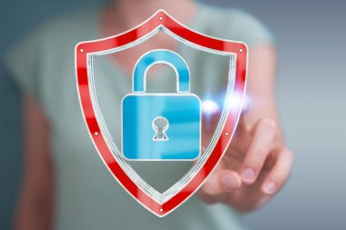 Modern veri kalkan virüsten koruma 3d işlemesini kullanan iş kadını