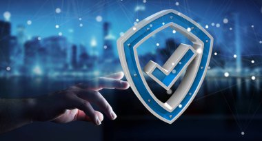 Modern veri kalkan virüsten koruma 3d işlemesini kullanan iş adamı