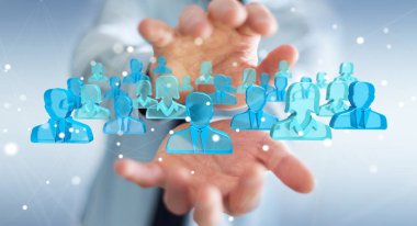 3D rendering grup mavi insan tutan işadamı 