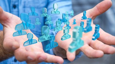 3D rendering grup mavi insan tutan işadamı 