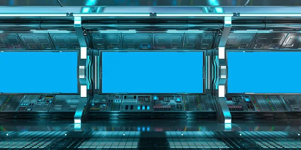 Uzay gemisi iç Oda mavi Windows 3B oluşturma