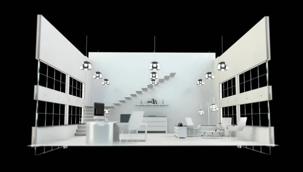 Depth of focus on modern white office interior 3D rendering — Stock Photo, Image