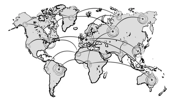 Hand drawn world map with connections sketch