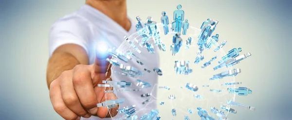 Бизнесмен держит группу 3D рендеринга людей, окружающих pla — стоковое фото