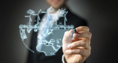 İşadamı çizim yenilenebilir enerji kroki