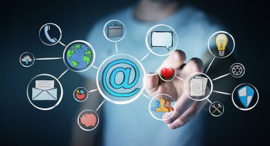 Multimedya arabirimi çizilmiş dokunmadan işadamı