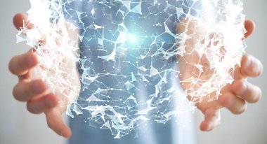 Uçan ağ bağlantısı 3d render tutan işadamı