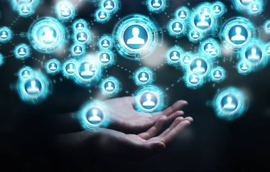 Sosyal ağ arabirimi 3d işlemesini kullanan iş kadını