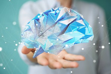 3d r işkadını dijital röntgen insan beyninde onu tutan el