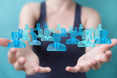 Holding ve 3d rendering grup mavi PE dokunmadan işkadını