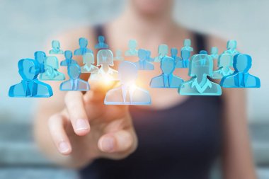 Holding ve 3d rendering grup mavi PE dokunmadan işkadını