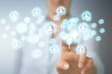 Sosyal ağ arabirimi 3d işlemesini kullanan iş kadını