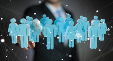 3D render birlikte grup insan onun finge dokunmadan işadamı