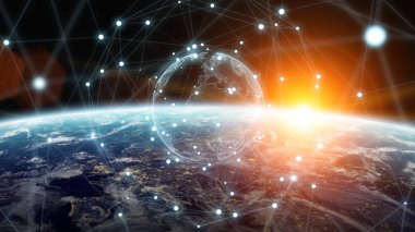 Gezegen üzerinde küresel ağ ve veri değişim Earth 3d parçalamak