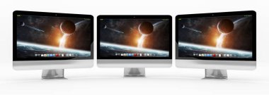 Üçlü modern gümüş ve siyah metalik bilgisayar 3d render