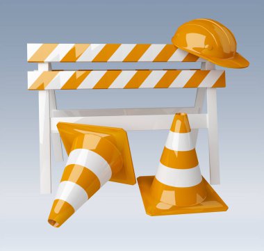 İnşaat işaretleri altında dijital 3d render