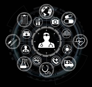 Modern tıbbi arayüz simgeleri 3d render ile