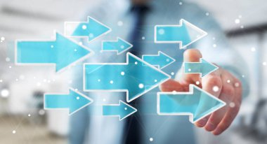 Dijital modern ok 3d işlemesini kullanan iş adamı