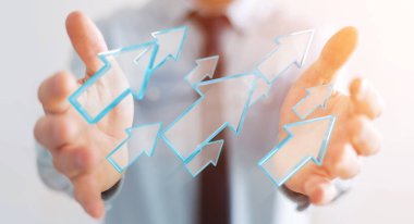 Dijital modern ok 3d işlemesini kullanan iş adamı