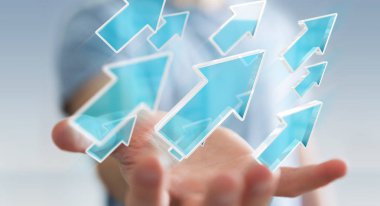 Dijital modern ok 3d işlemesini kullanan iş adamı