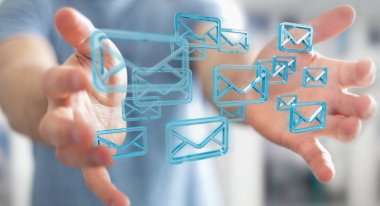 Holding ve kayan 3d render e-postaları dokunmadan işadamı