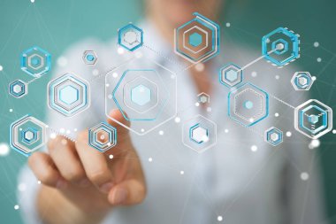 Bir siber saldırı 3d renderi engellemek için antivirus istimal iş kadını