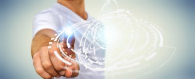 Uçan ağ bağlantısı arabirimi 3d renderi kullanarak iş adamı