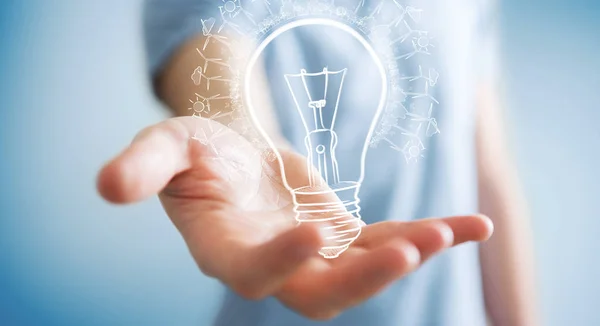 Businessman holding renewable eco lightbulb sketch — Stock Photo, Image