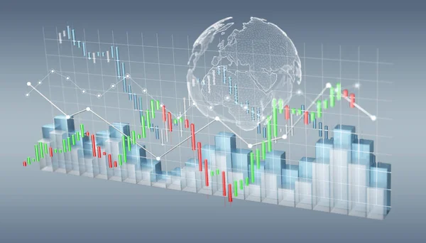 Digitális 3d renderelt tőzsdén statisztika és diagramok — Stock Fotó