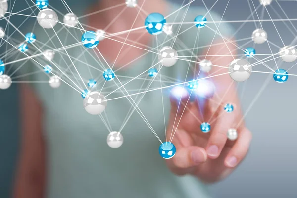 Uçan ağ topları bağlantı 3B oluşturmayı kullanarak iş kadını